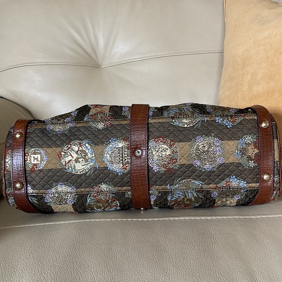 FENDI EUC TOBACCO PEQUIN STRIPES FABRIC AND LEATHER MAGIC SHOULDER BAG RARE FIND - Picture 10 of 17